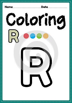 Letter r alphabet coloring page for preschool, kindergarten