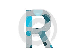 letter R of the alphabet made with several blue dots and a gray background