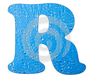 Letter R, Blue water drops - White background