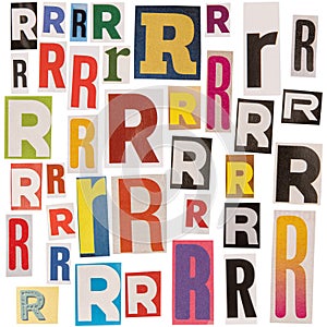 Letter R cut out from newspapers