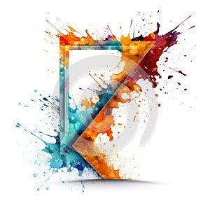 Abstract Watercolor Painting Of Letter R With Splatters And Stripes photo
