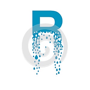 The letter R dissolves into droplets. Drops of liquid fall out as precipitation. Destruction effect. Dispersion photo