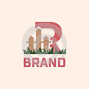 Letter R Fence Logo Design Vector Graphic Icon
