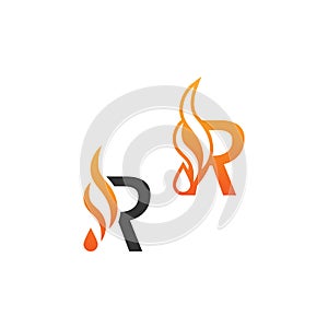 Letter R and fire waves, logo icon concept design