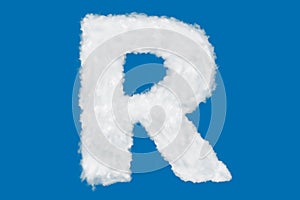 Letter R font shape element made of clouds on blue