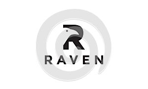 Letter R with head bird raven logo vector icon illustration design