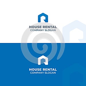 Letter R in a house silhouette. House rental logo vector template.