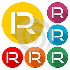 Letter R icon isolated with long shadow