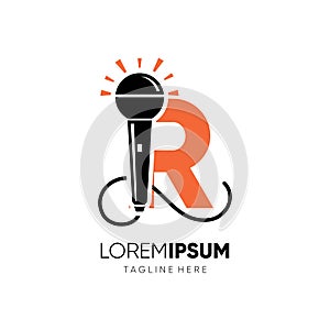 Letter R Initial Microphone Logo Design Vector Icon Graphic Emblem Illustration