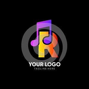 Letter R Initial Music Logo Design Vector Icon Graphic Emblem Illustration