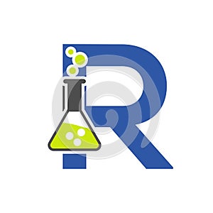 Letter R Lab Logo Concept for Science, Healthcare, Medical, Laboratory, Chemical and Nature Symbol