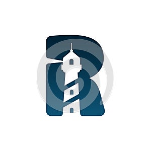 Letter R Lighthouse logo vector image