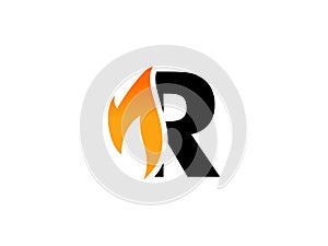 Letter R logo, abstract letter R with fire flames Vector illustration