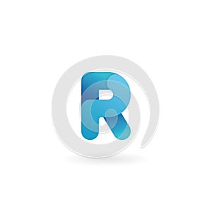 Letter R logo. Blue icon. Ribbon styled font.