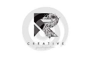 Letter R Logo Design Icon with Artistic Grunge Texture In Black and White