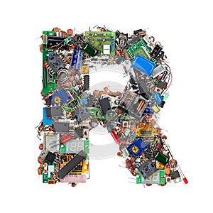 Letter R made of electronic components