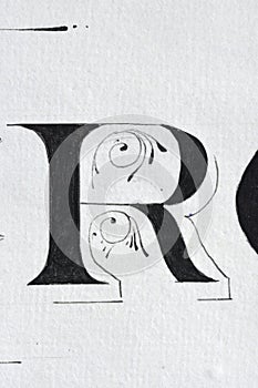 the letter R made with nib on