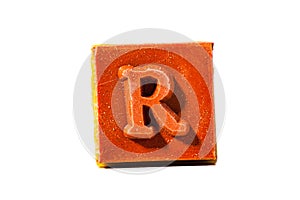 Letter R. Rubber stamp with wooden handle. Entire alphabet available