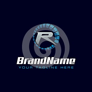 Letter R spedometer logo. Tachometer speed logo