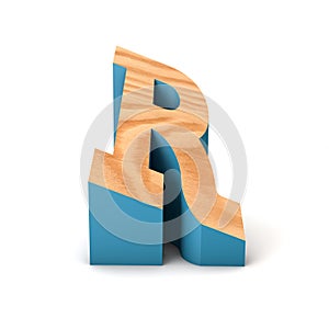 Letter R wooden angled font. 3D Rendering