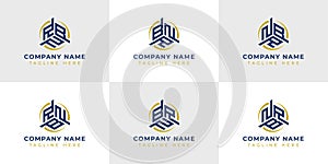 Letter RBN, RNB, BRN, BNR, NRB, NBR Hexagonal Technology Logo Set. Suitable for any business photo