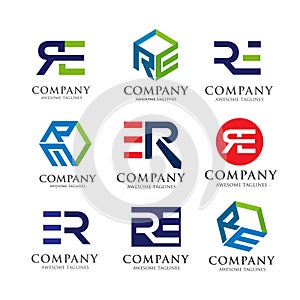 Letter RE, ER logo set concept