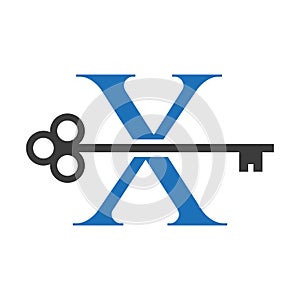 Letter X Real Estate Logo Concept With Home Lock Key Vector Template. Luxury Home Logo Key Sign