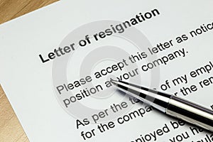 Letter of resignation silver pen