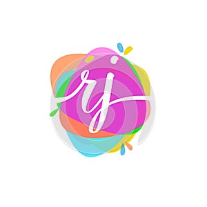 Letter RJ logo with colorful splash background, letter combination logo design for creative industry, web, business and company