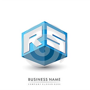 Letter RS logo in hexagon shape and blue background, cube logo with letter design for company identity