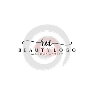 Letter RU Watercolor Lips Premade Logo Design, Logo for Makeup Artist Business Branding, Blush Beauty Boutique Logo Design,