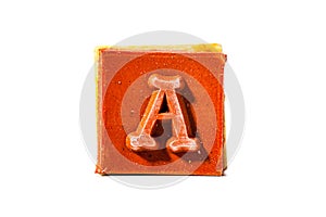 Letter A. Rubber stamp with wooden handle. Entire alphabet available