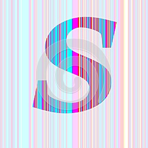 Letter S of the alphabet made with stripes with colors purple, pink, blue, yellow