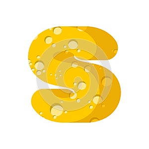Letter S cheese font. Symbol of cheesy alphabet. Dairy Food type