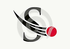 Letter S Cricket Logo Concept With Ball Icon For Cricket Club Symbol Vector Template. Cricketer Sign