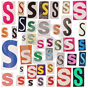 Letter S cut out from newspapers