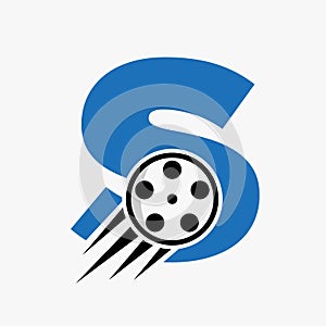 Letter S Film Logo Concept With Film Reel For Media Sign, Movie Director Symbol Vector Template