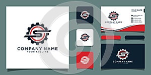 Letter S gear logo design template with business card design template