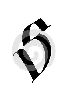 Letter S, in the Gothic style. Vector. Alphabet. The symbol is isolated on a golden background. Calligraphy and lettering. Medieva