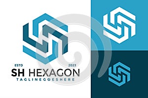 Letter S and H hexagon logo design vector symbol icon illustration