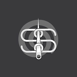 Letter s linked thread needle symbol logo vector