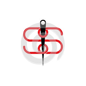 Letter s linked thread needle symbol logo vector