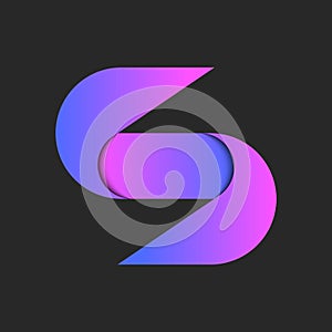 Letter S logo 3d design vibrant pink and blue gradient layers, creative typography symbol with overlapping areas and shadows