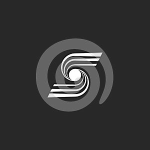 Letter S logo, modern monogram, converging lines in the form of a funnel