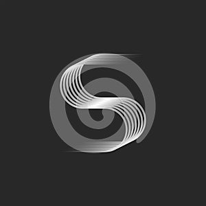 Letter S logo monogram 3d rounded isometric shape, identity mark from parallel thin lines