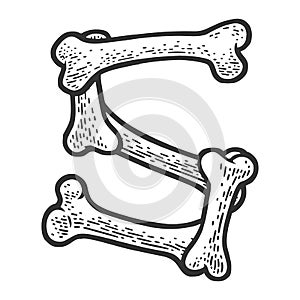 letter S made of bones sketch raster illustration