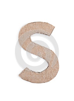 Letter S made of cardboard isolated