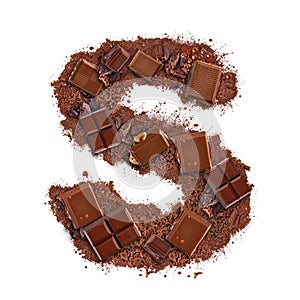 Letter S made of chocolate bar