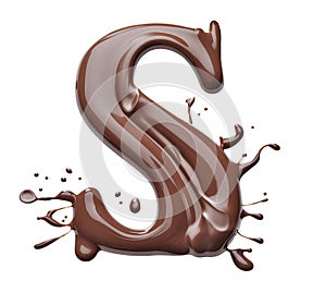 Letter S made with melted chocolate, top view on white background. Generative AI realistic illustration