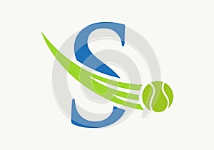 Letter S Tennis Logo Design Template. Tennis Sport Academy Sign, Club Symbol photo